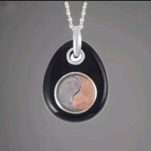 Marvelous Meteorite Meteorite & Jade Oval Ying Yang Necklace In Sterling Silver